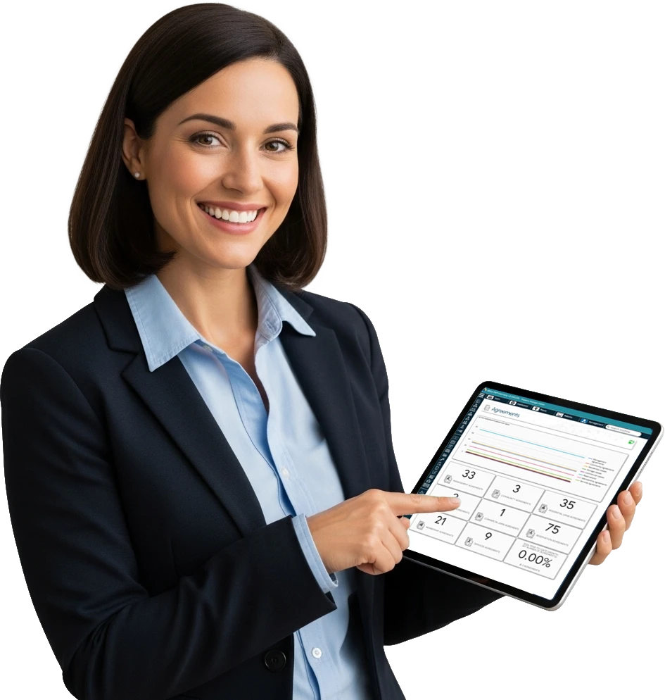 Property manager with Harmony on her tablet